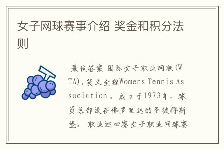 女子网球赛事介绍 奖金和积分法则