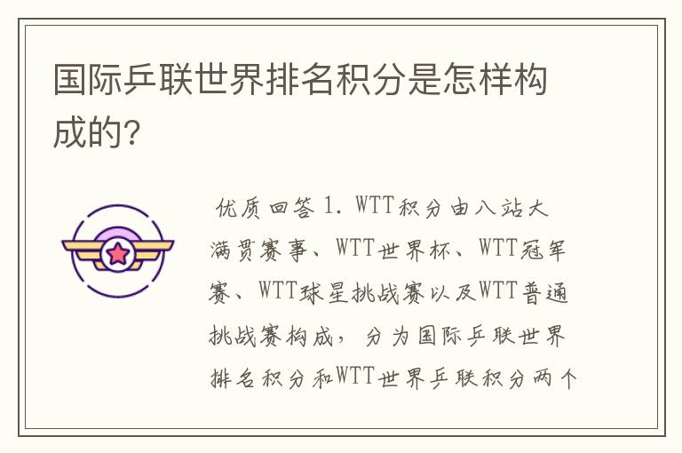 国际乒联世界排名积分是怎样构成的?