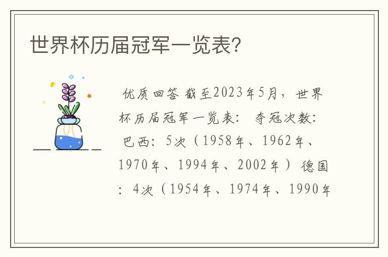 世界杯历届冠军一览表?