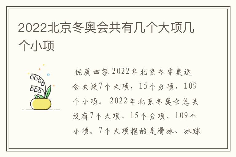 2022北京冬奥会共有几个大项几个小项