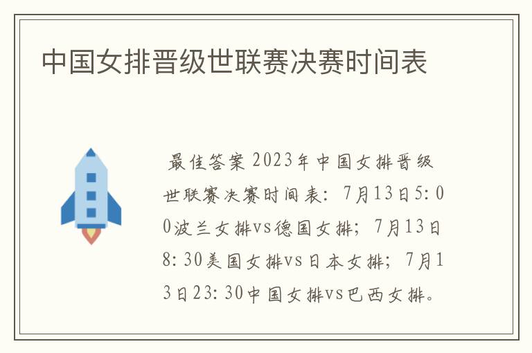 中国女排晋级世联赛决赛时间表
