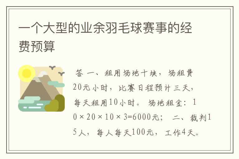 一个大型的业余羽毛球赛事的经费预算