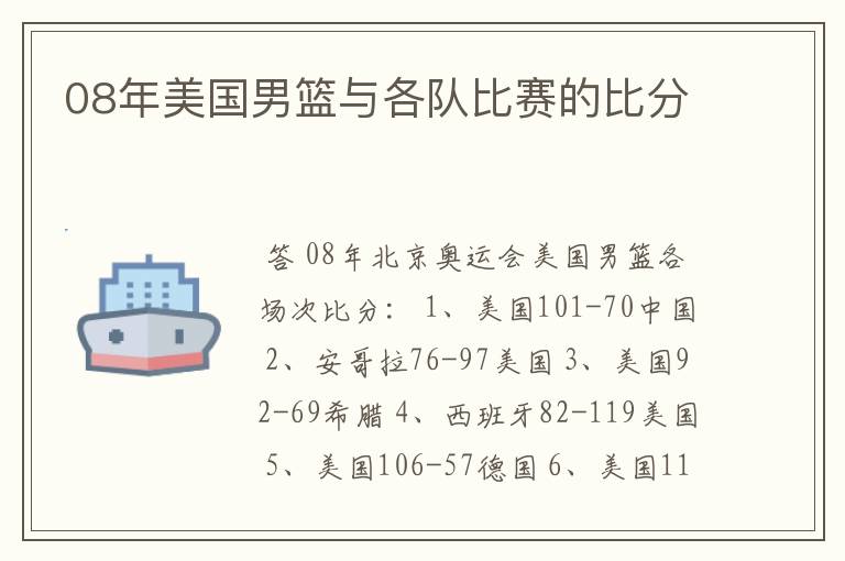 08年美国男篮与各队比赛的比分