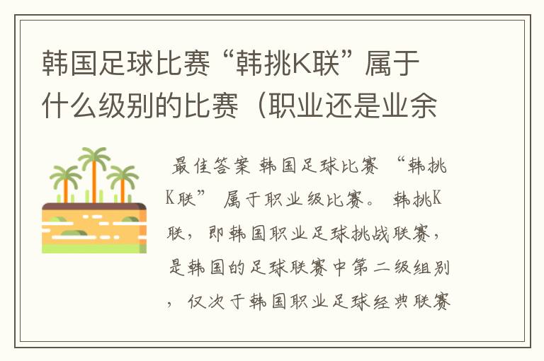 韩国足球比赛 “韩挑K联” 属于什么级别的比赛(职业还是业余)?