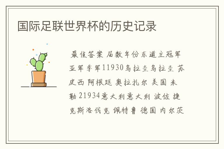 国际足联世界杯的历史记录