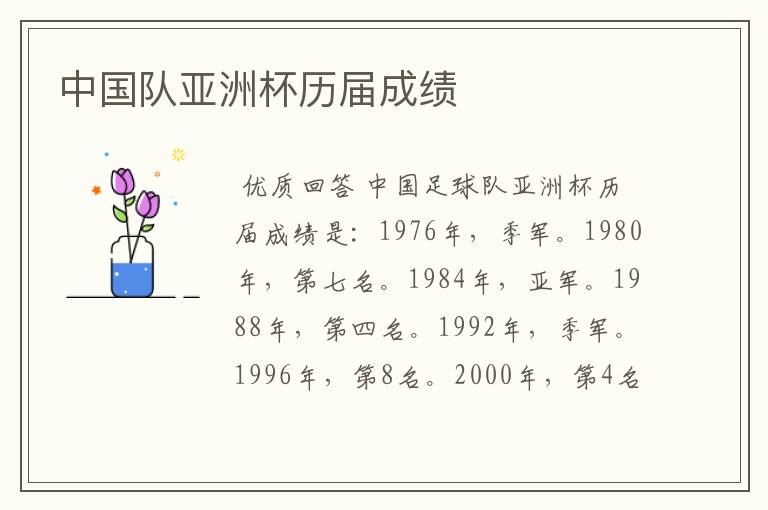 中国队亚洲杯历届成绩