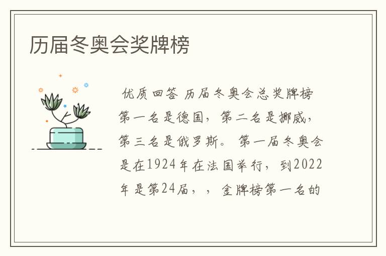 历届冬奥会奖牌榜