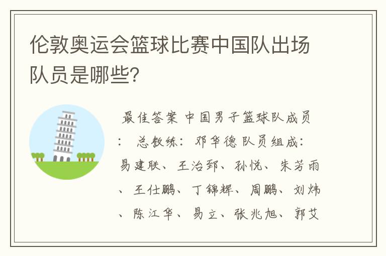 伦敦奥运会篮球比赛中国队出场队员是哪些?
