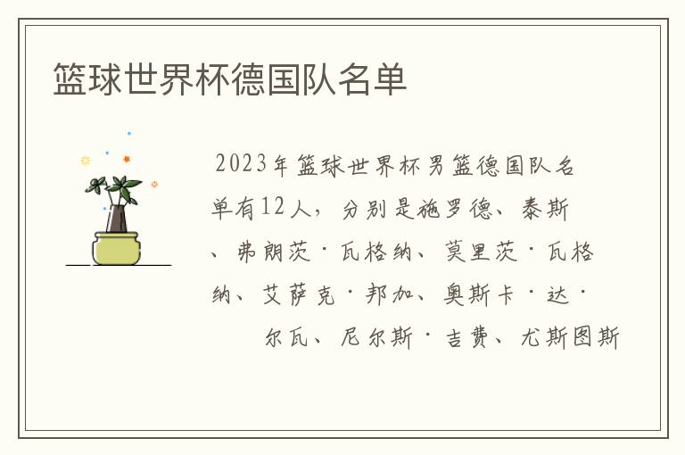 篮球世界杯德国队名单