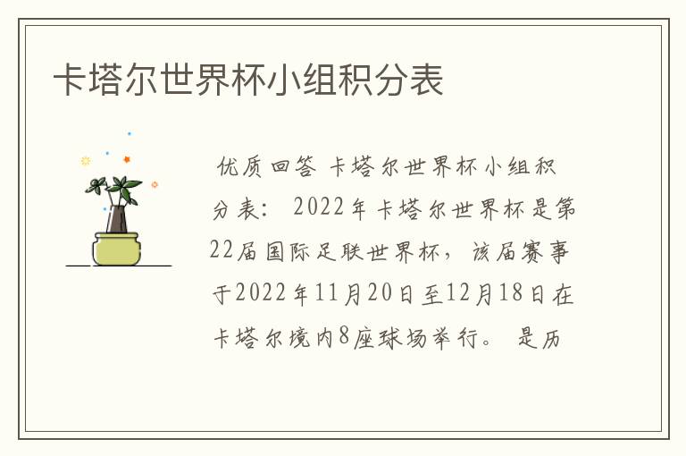 卡塔尔世界杯小组积分表