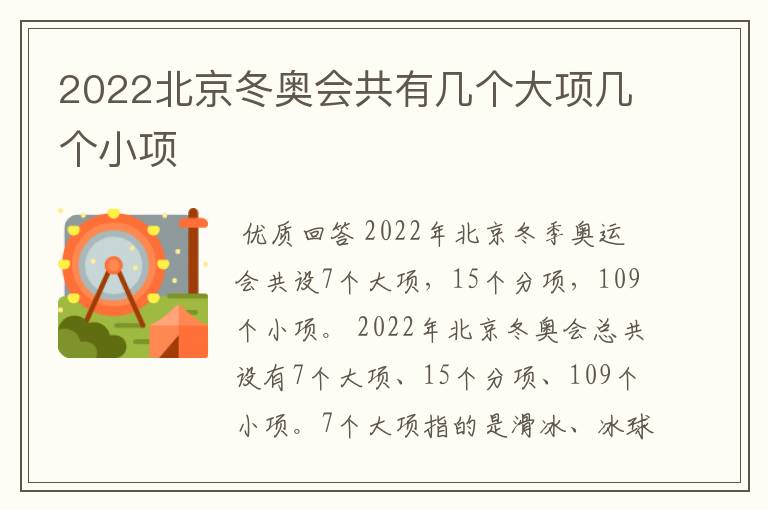 2022北京冬奥会共有几个大项几个小项