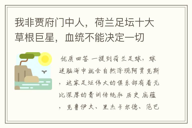我非贾府门中人,荷兰足坛十大草根巨星,血统不能决定一切