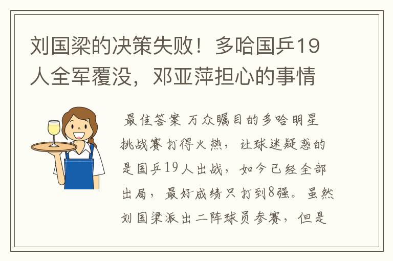 刘国梁的决策失败!多哈国乒19人全军覆没,邓亚萍担心的事情发生