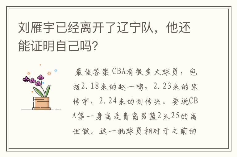 刘雁宇已经离开了辽宁队，他还能证明自己吗？