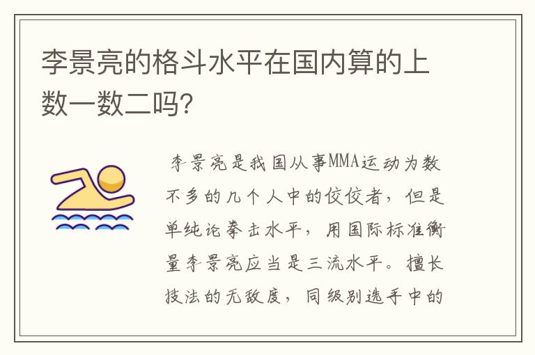 李景亮的格斗水平在国内算的上数一数二吗?