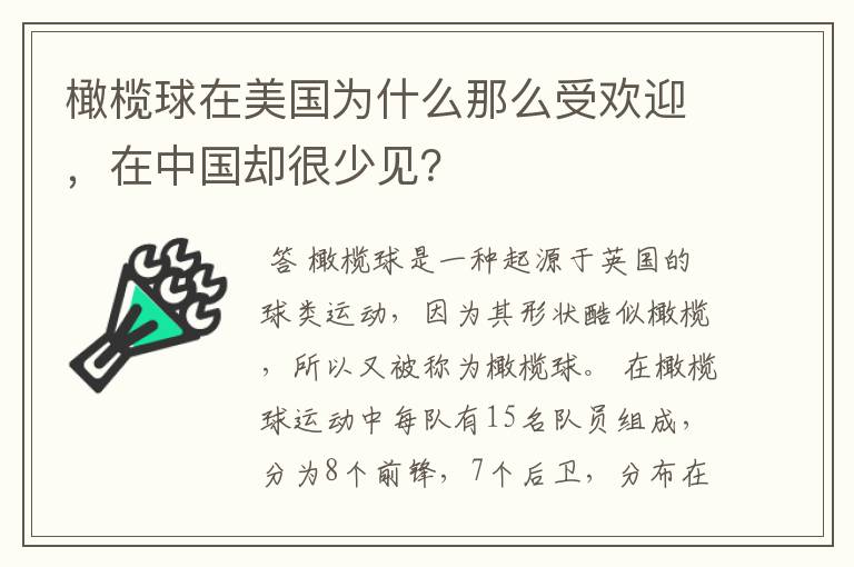 橄榄球在美国为什么那么受欢迎,在中国却很少见?