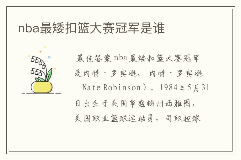 nba最矮扣篮大赛冠军是谁