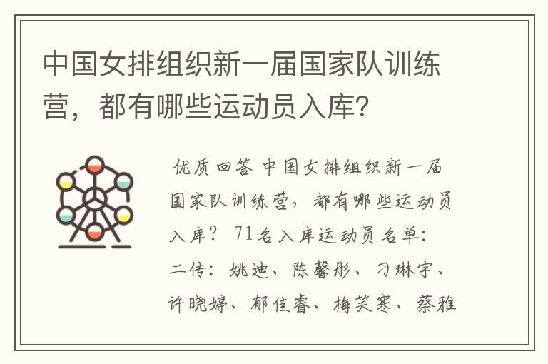中国女排组织新一届国家队训练营,都有哪些运动员入库?