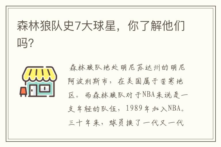 森林狼队史7大球星,你了解他们吗?