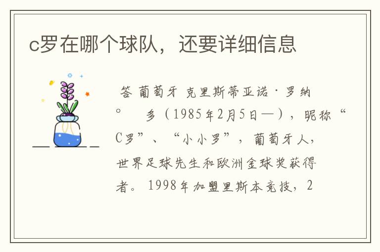 c罗在哪个球队,还要详细信息