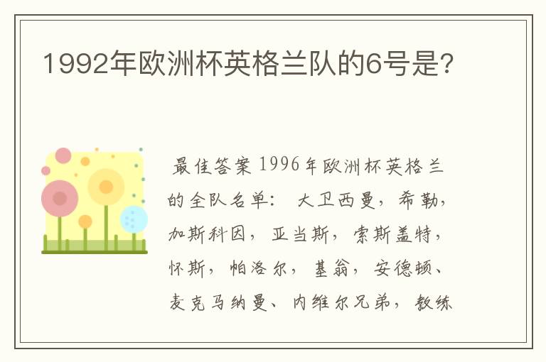 1992年欧洲杯英格兰队的6号是?