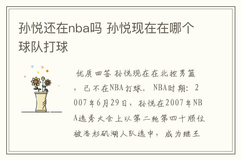 孙悦还在nba吗 孙悦现在在哪个球队打球