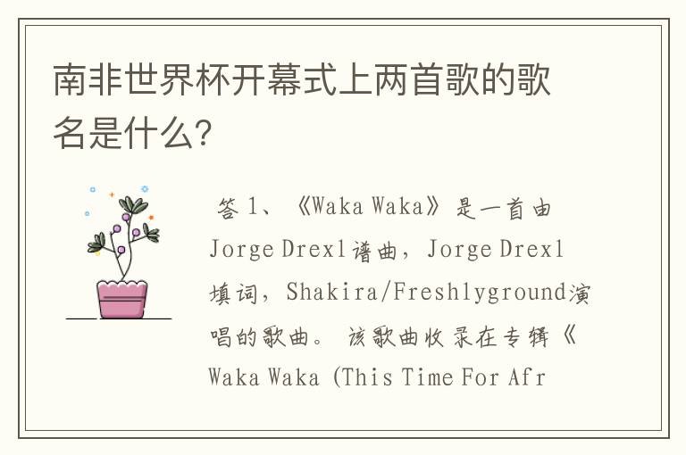 南非世界杯开幕式上两首歌的歌名是什么？