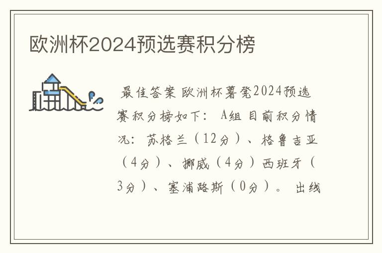 欧洲杯2024预选赛积分榜