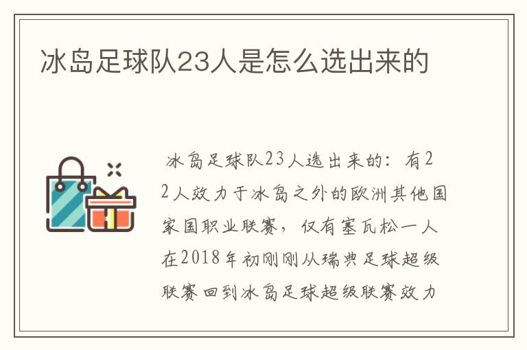 冰岛足球队23人是怎么选出来的