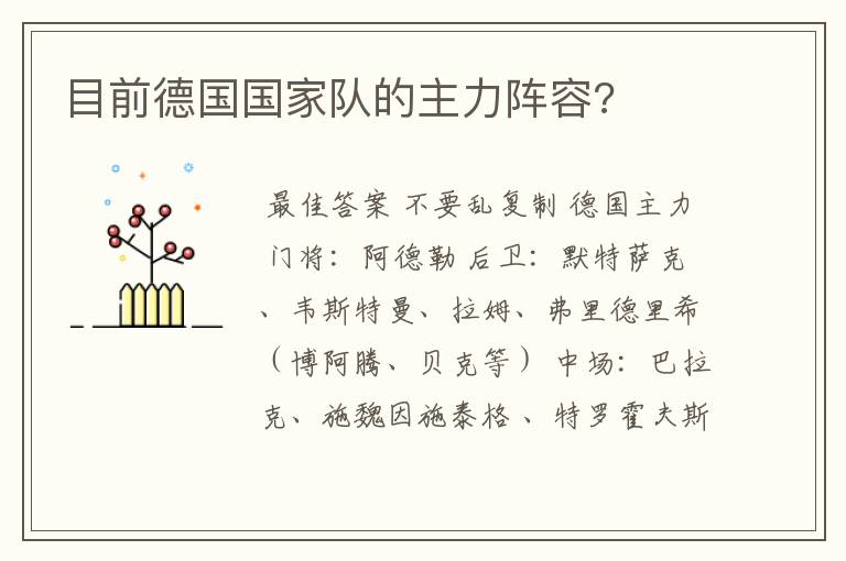目前德国国家队的主力阵容?