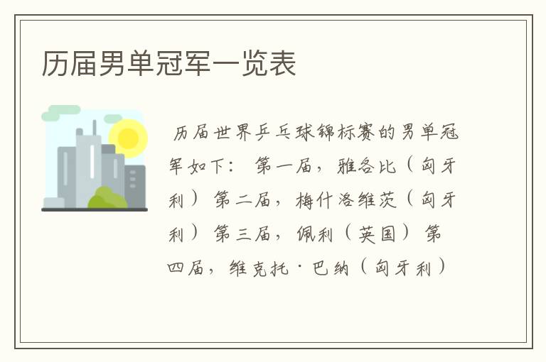 历届男单冠军一览表