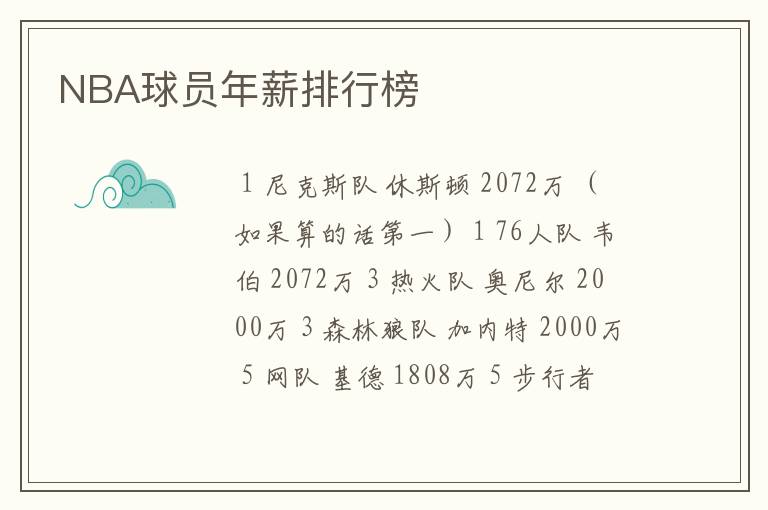 NBA球员年薪排行榜