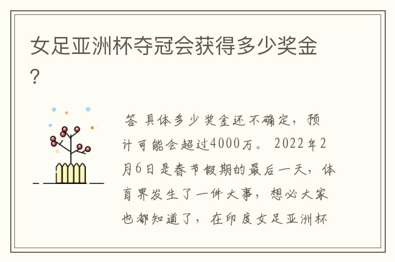 女足亚洲杯夺冠会获得多少奖金?