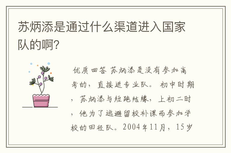 苏炳添是通过什么渠道进入国家队的啊?