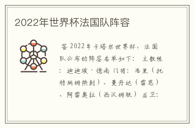 2022年世界杯法国队阵容