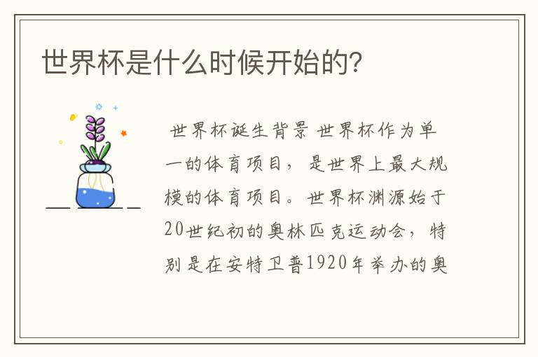 世界杯是什么时候开始的?