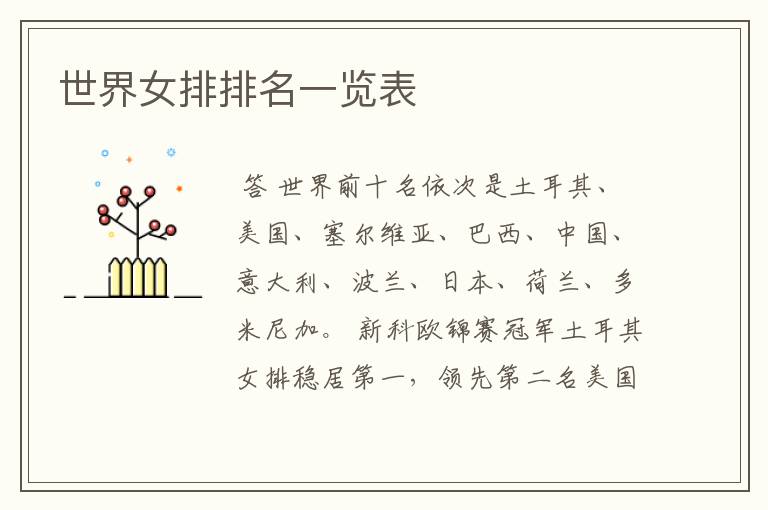 世界女排排名一览表