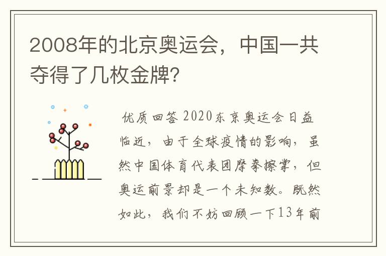 2008年的北京奥运会,中国一共夺得了几枚金牌?