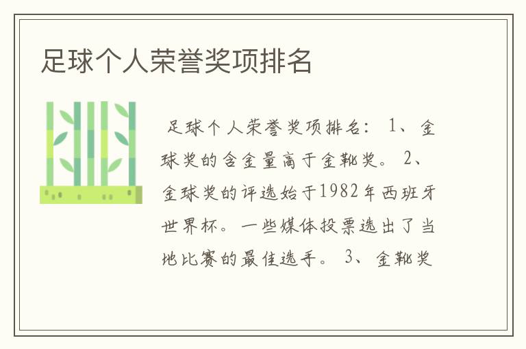 足球个人荣誉奖项排名