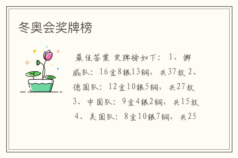 冬奥会奖牌榜
