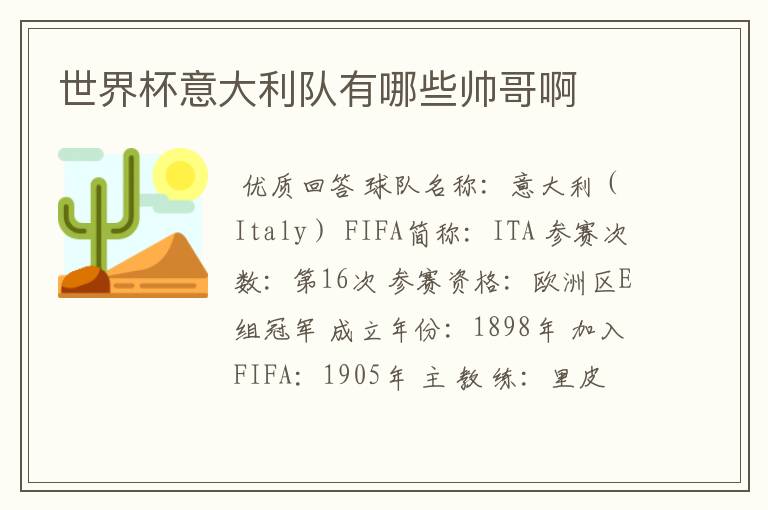 世界杯意大利队有哪些帅哥啊