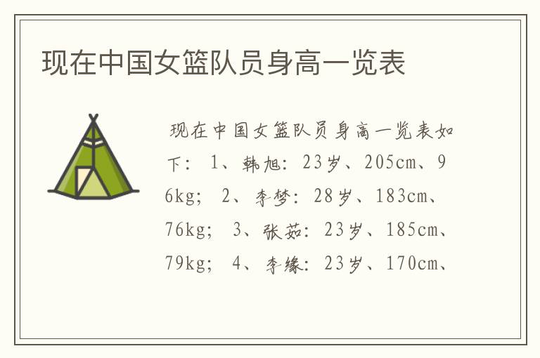 现在中国女篮队员身高一览表