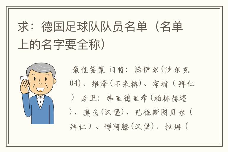 求:德国足球队队员名单(名单上的名字要全称)