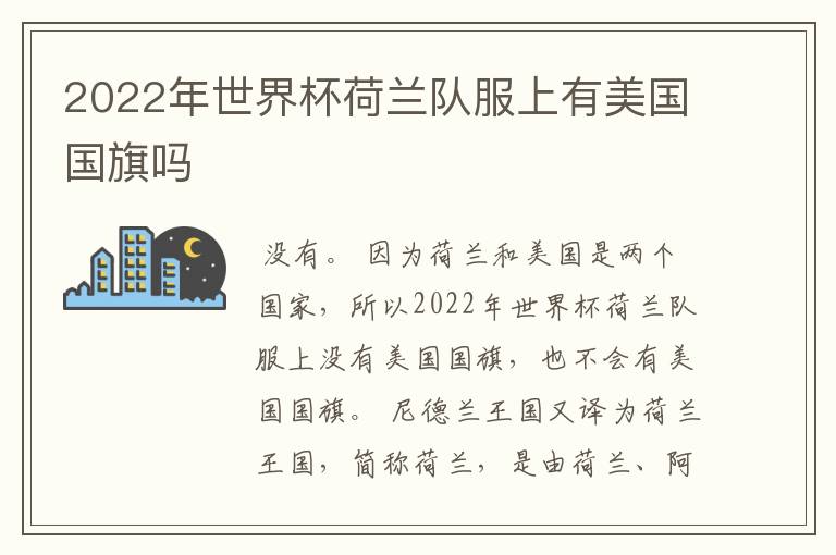 2022年世界杯荷兰队服上有美国国旗吗