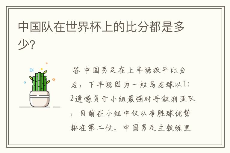 中国队在世界杯上的比分都是多少？