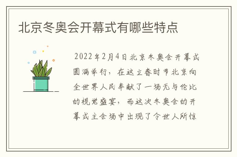 北京冬奥会开幕式有哪些特点