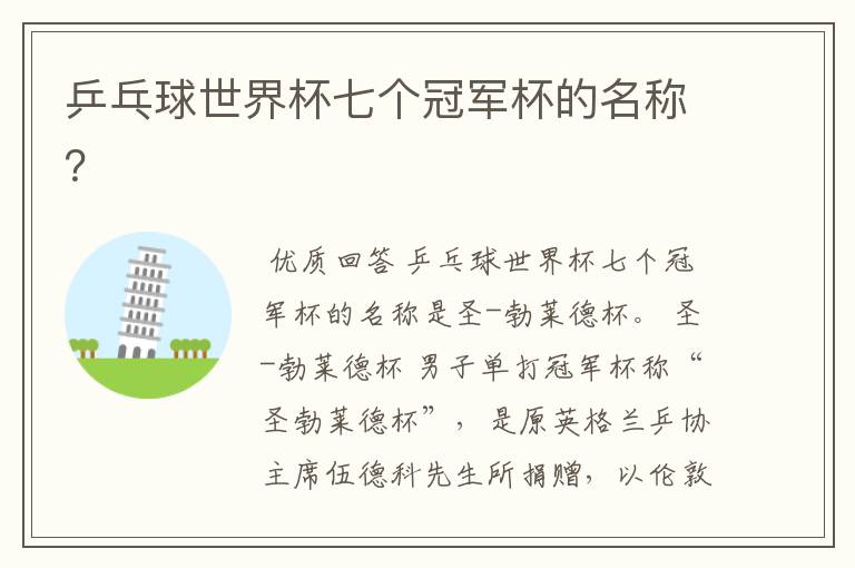 乒乓球世界杯七个冠军杯的名称?