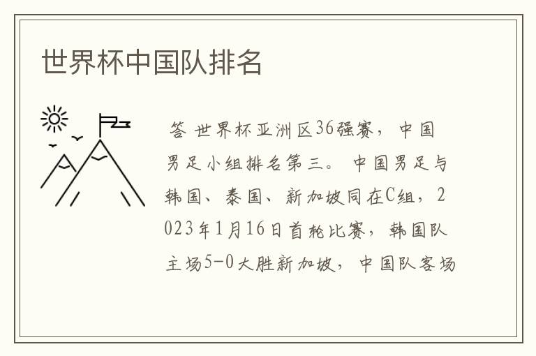 世界杯中国队排名