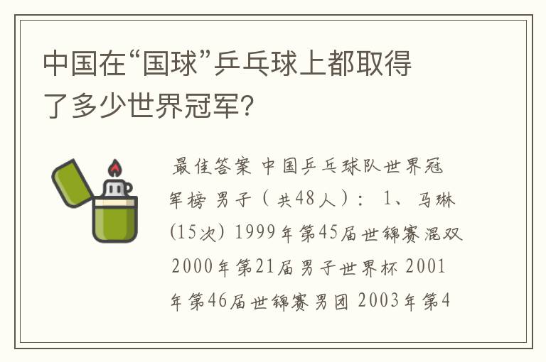 中国在“国球”乒乓球上都取得了多少世界冠军?