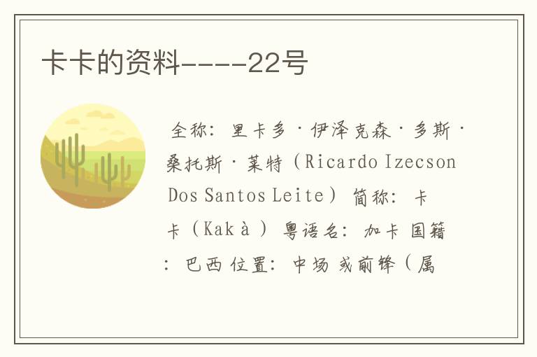 卡卡的资料----22号